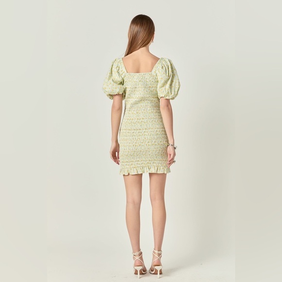 English Factory Yellow Floral Smocked Puff Sleeve Mini Dress Women’s S NWT - Picture 3 of 9